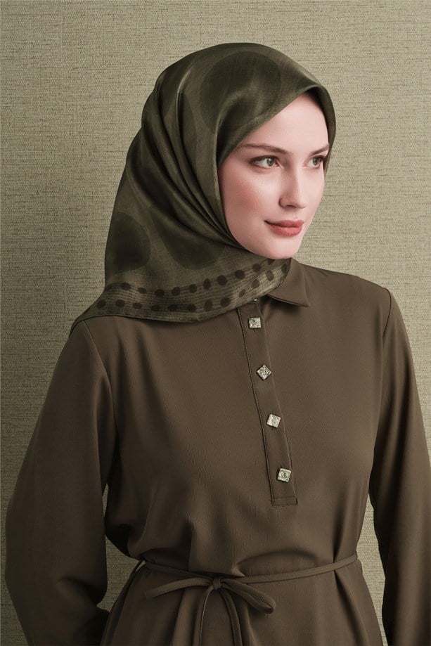 Armine Dj Saf Twill İpek Eşarp 9637D (T) - Haki Eşarp ARMİNE 