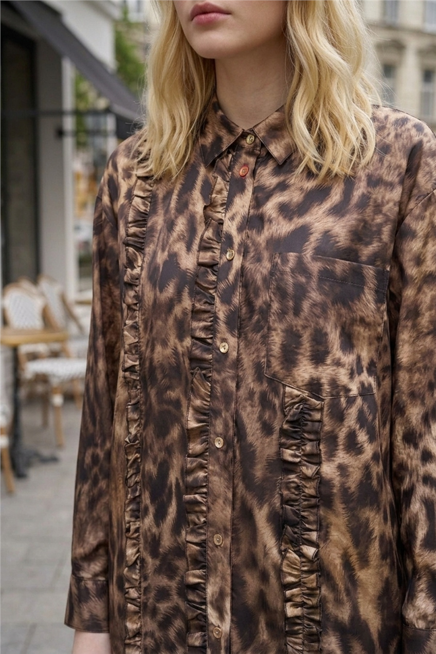 Ghisa Leopar Detaylı Tunik 4535 Kahve Leopar