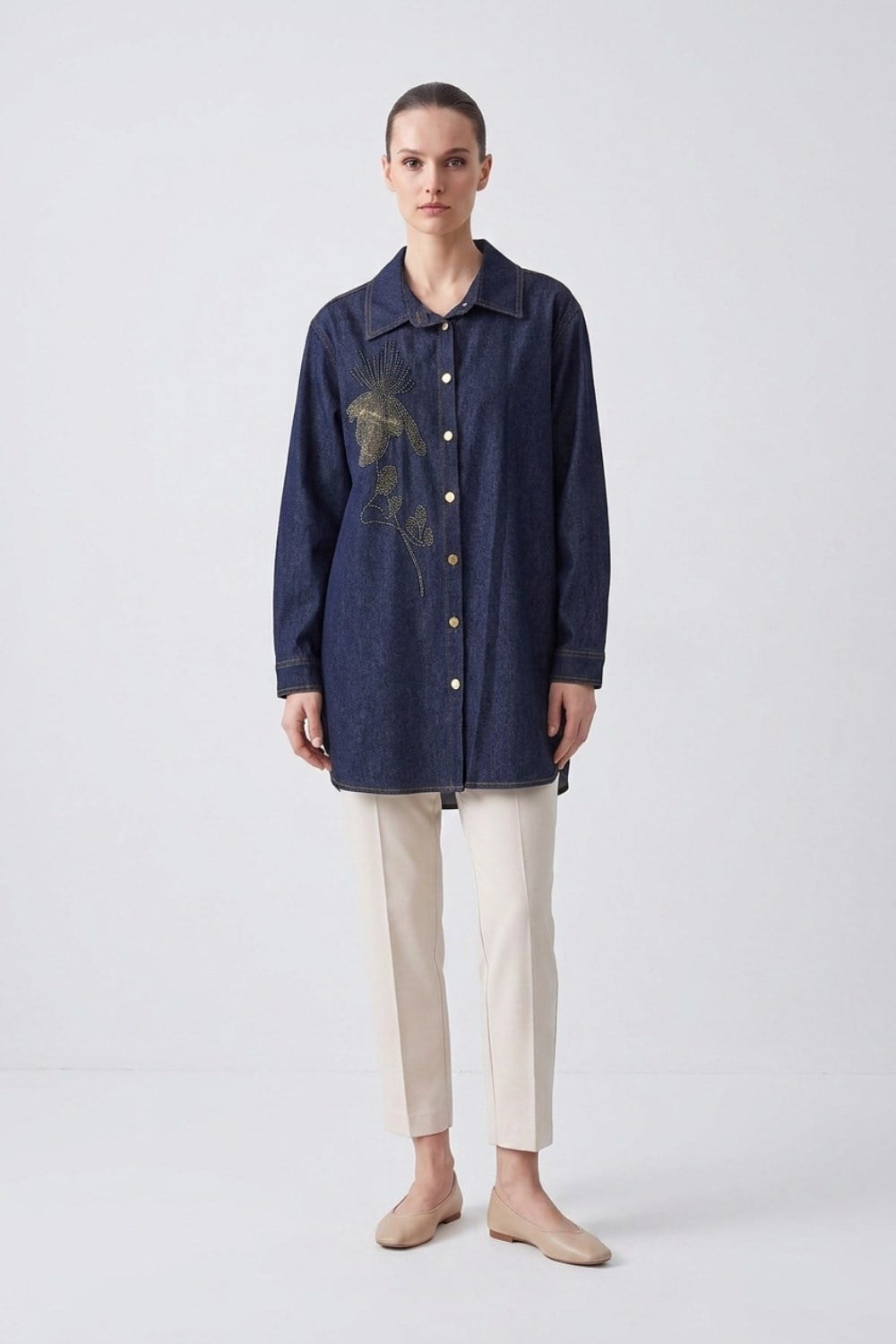 Bir Yanı İşlemeli Tunik 10806 F.Navy Tunik PUANE 