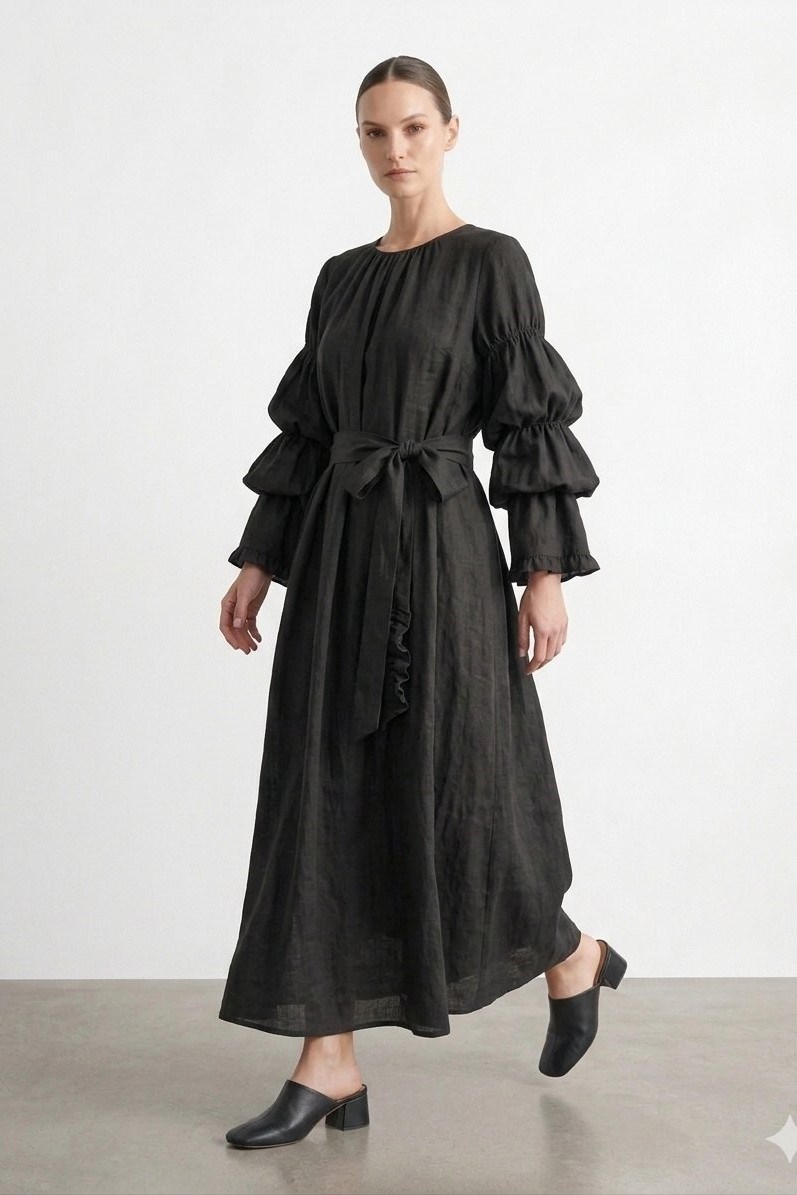 Kol Volan Oversize Elbise 32474 - Siyah