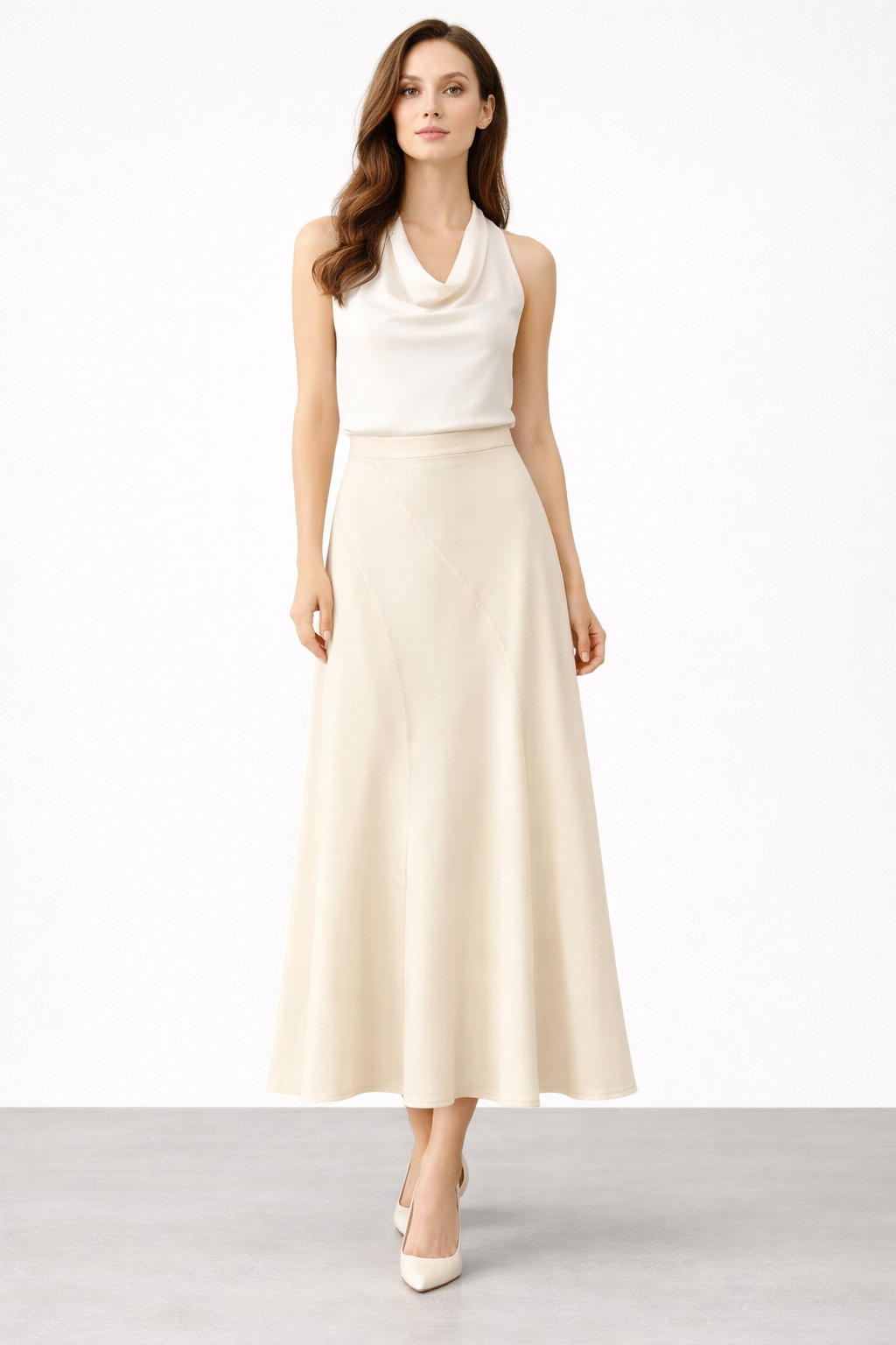 Sentez 5480 Lilium Parçalı Volanlı Etek - Ekru