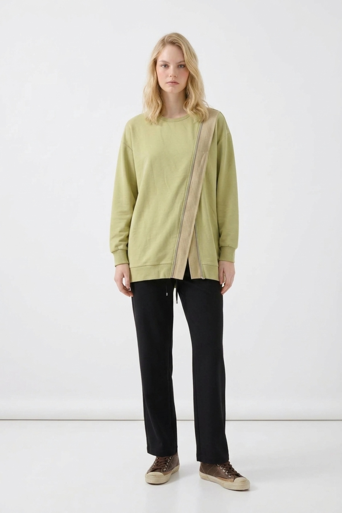 Fermuar Detaylı Tunik 10771 Olive Tunik PUANE 