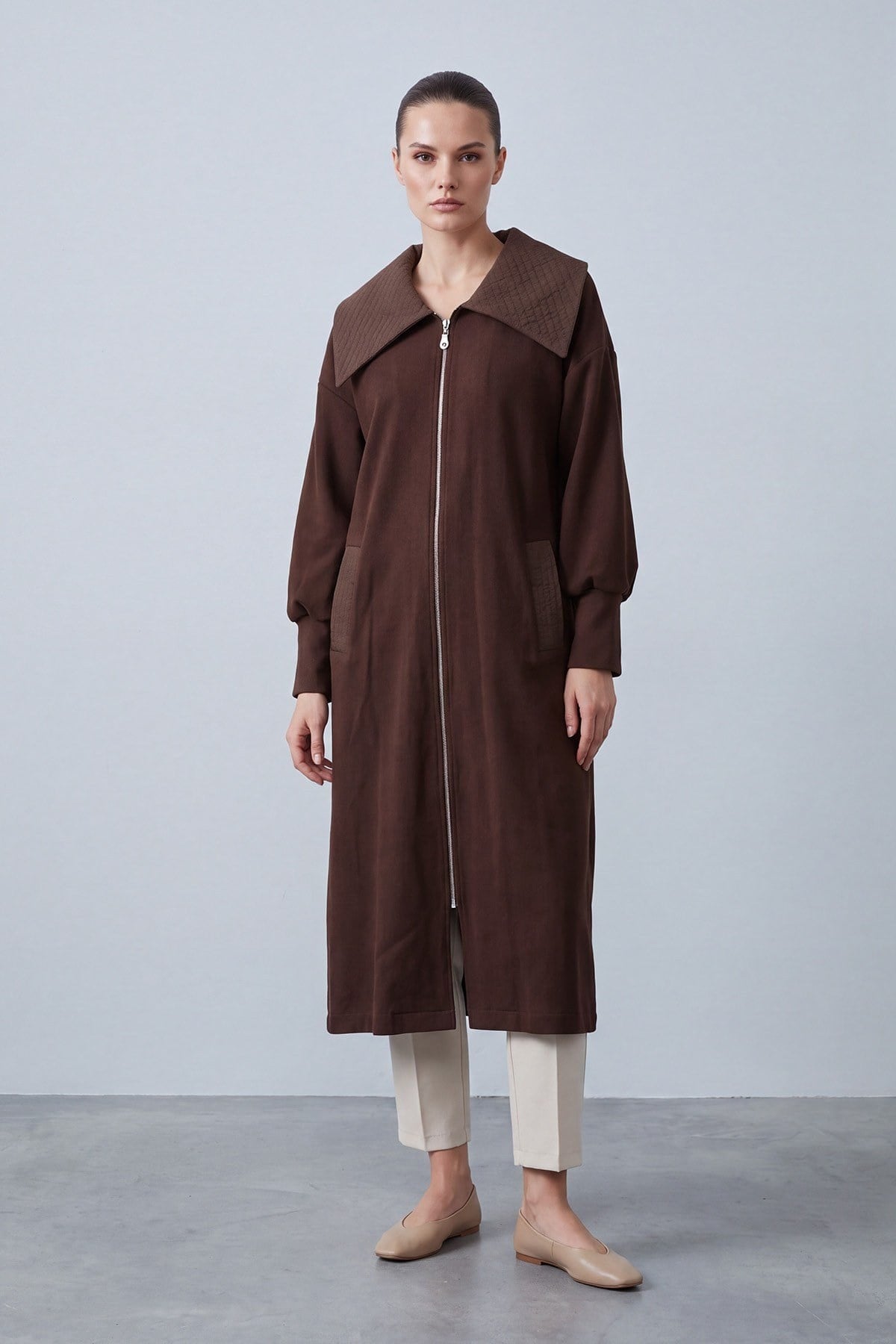 Geniş Yaka Fermuarlı Kap 15286 Browni