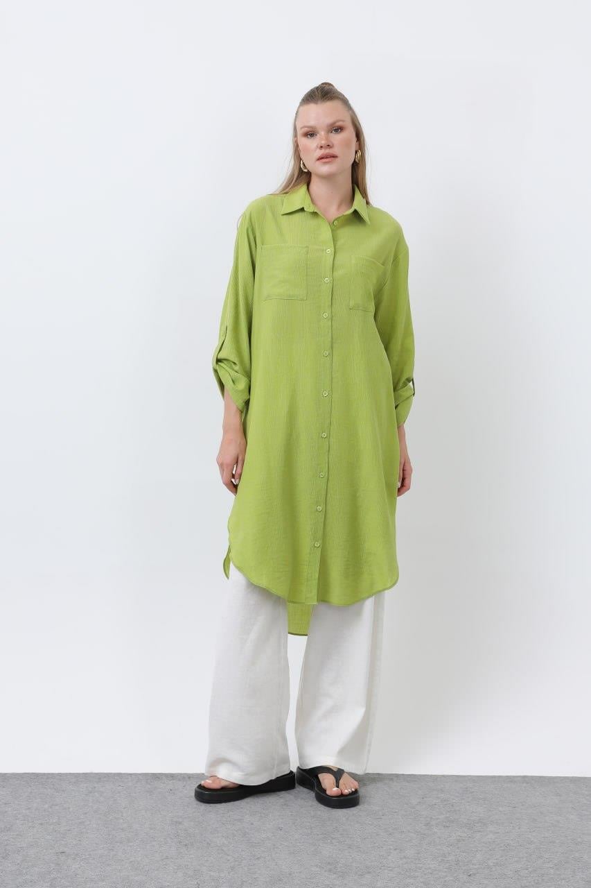 Kendinden Çizgi Detaylı Tunik 10686 - Olive