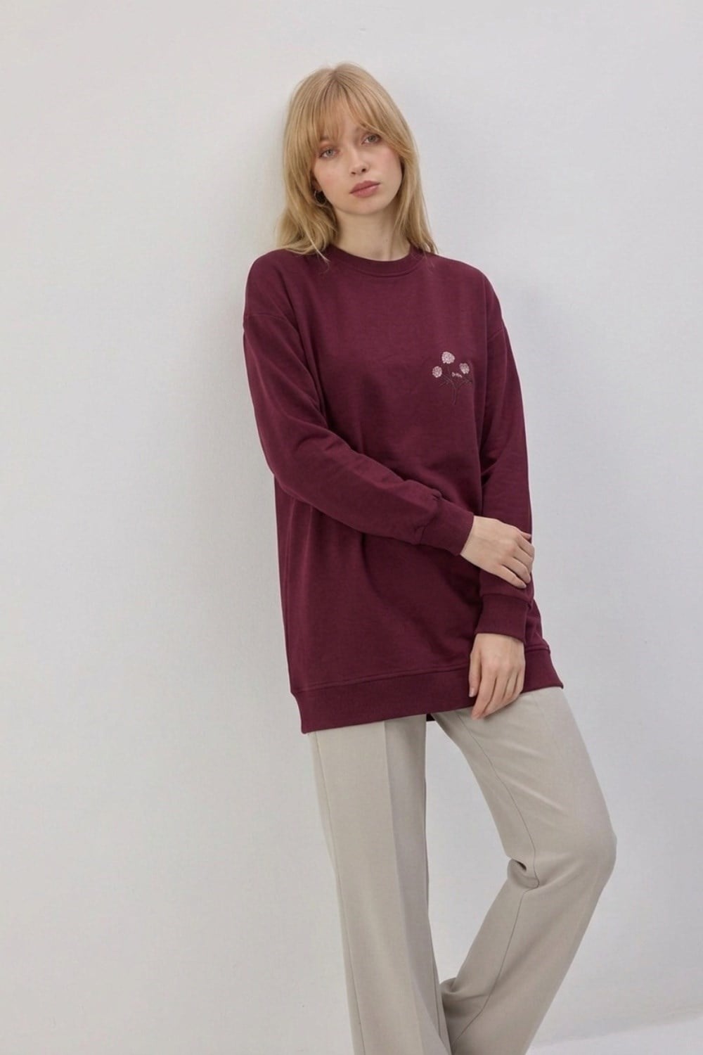 Gül Baskı Detaylı Tunik 0038142 Bordo Tunik İKOLL 