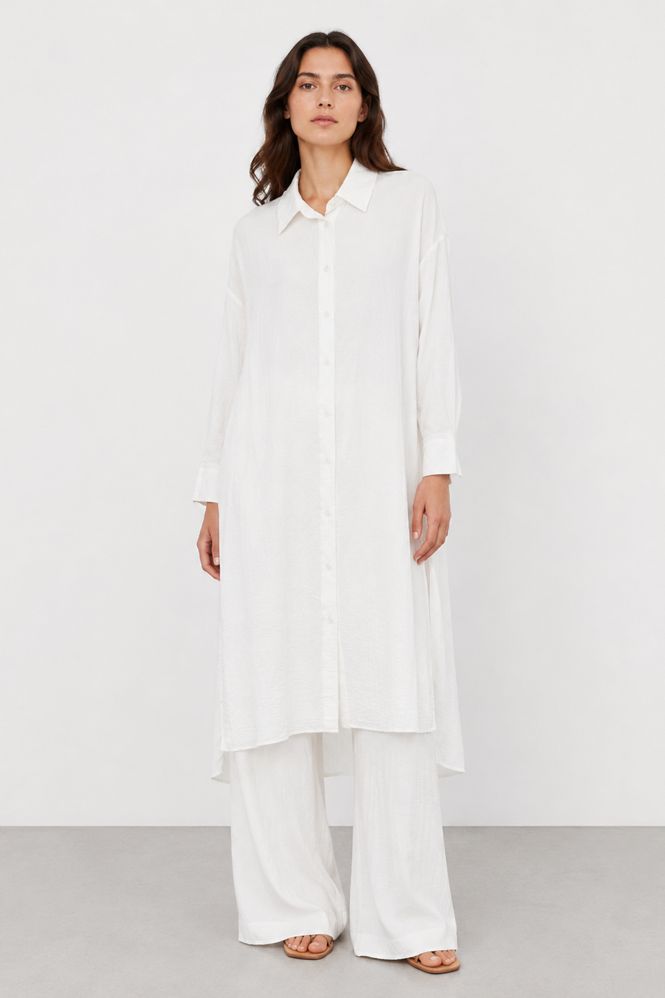 Düğmeli Uzun Tunik 0036471 - Ekru