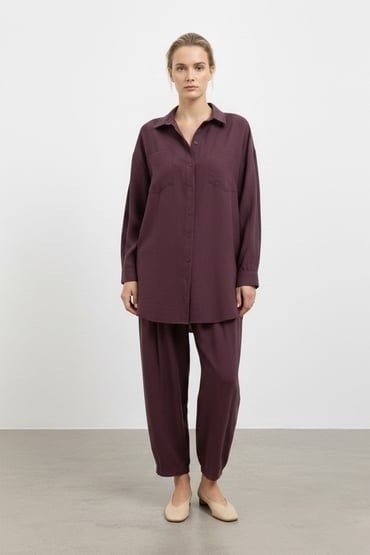 Çift Cep Detay Pantolonlu Takım 14442 - Burgundy