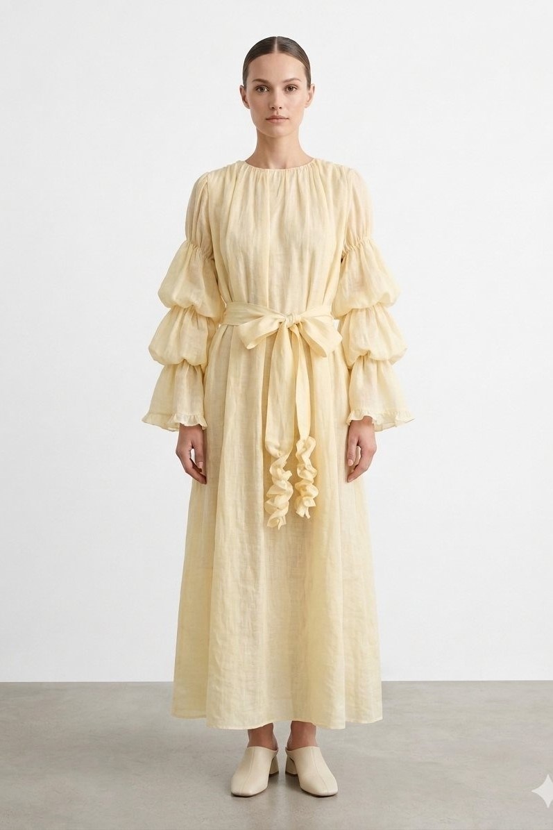 Kol Volan Oversize Elbise 32474 - Sarı