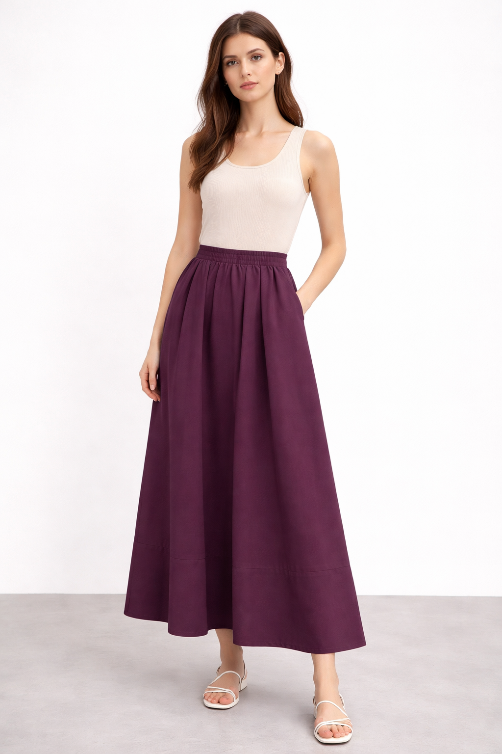 Sentez 5479 Ely Beli Lastikli Etek - Mürdüm