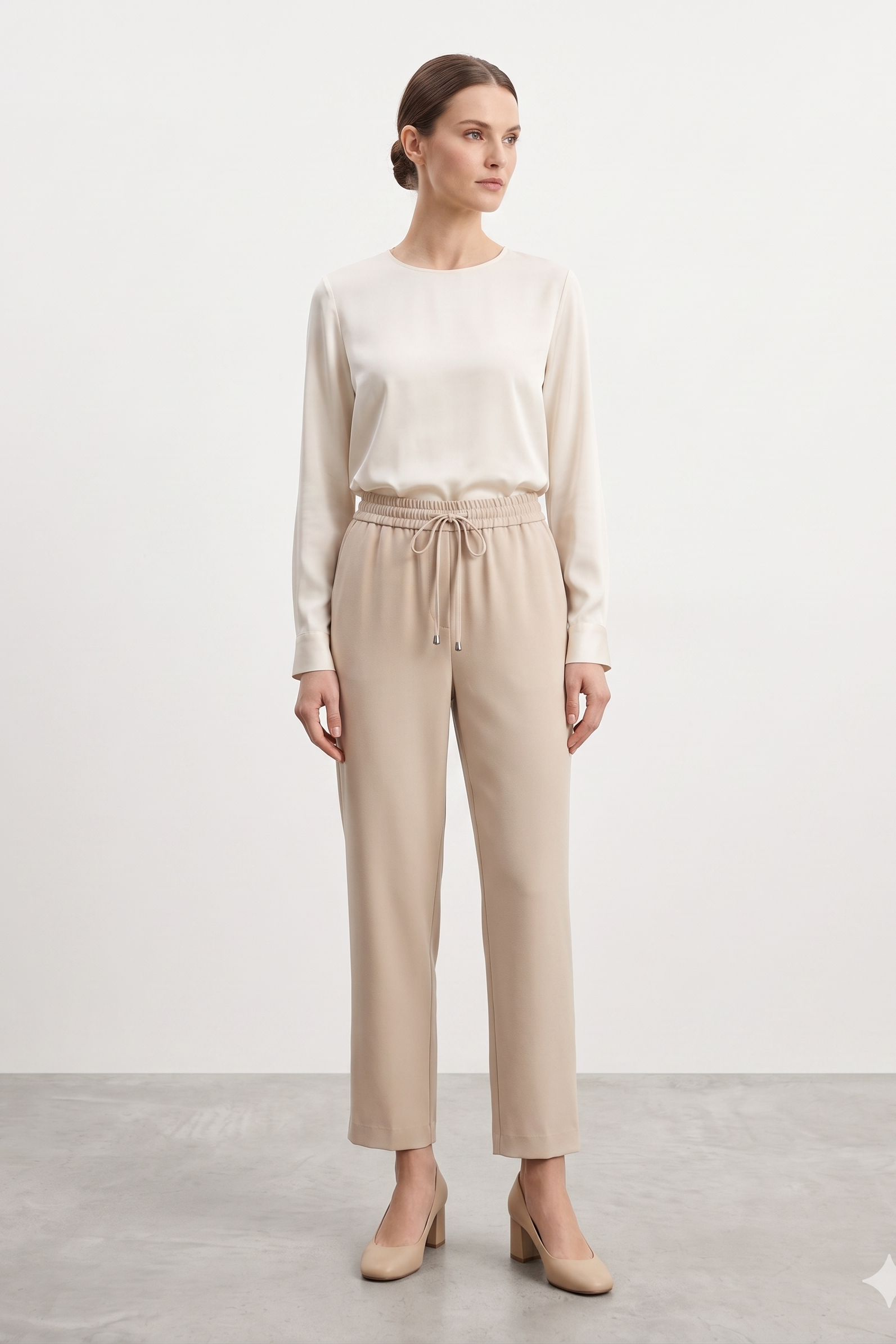 Sentez 5660 Vega Beli Lastikli Pantolon - Taş