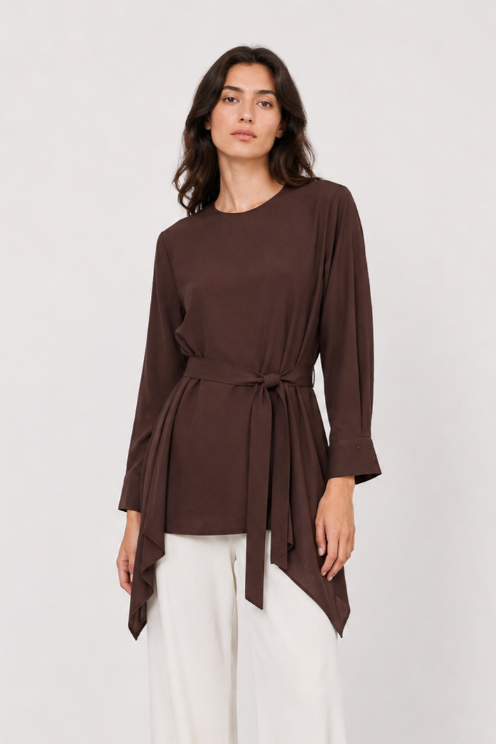 Yanları Mendil Kesim Tunik 0037247 - Kahve