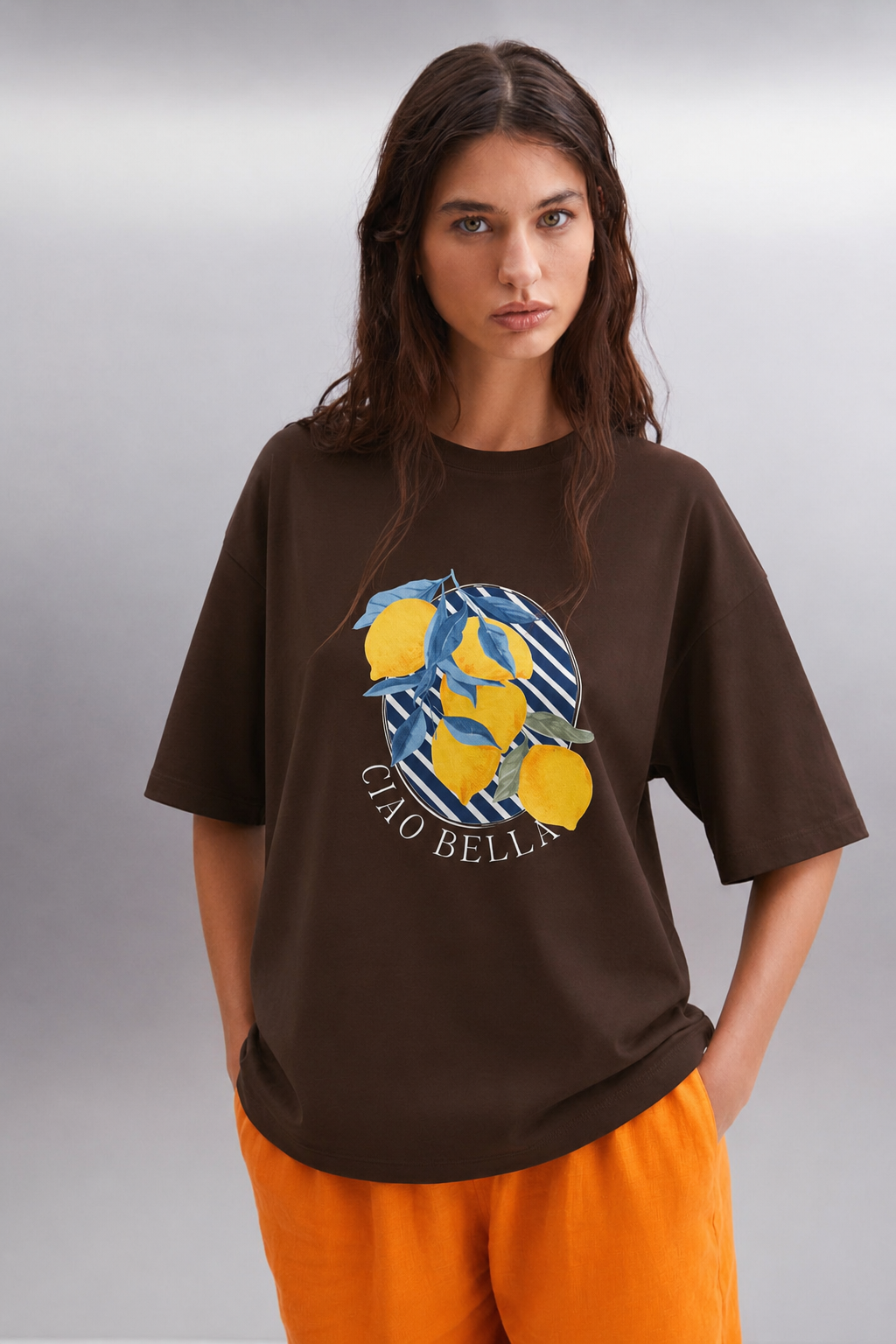 Limon Baskılı Tshirt 4036 - Kahve