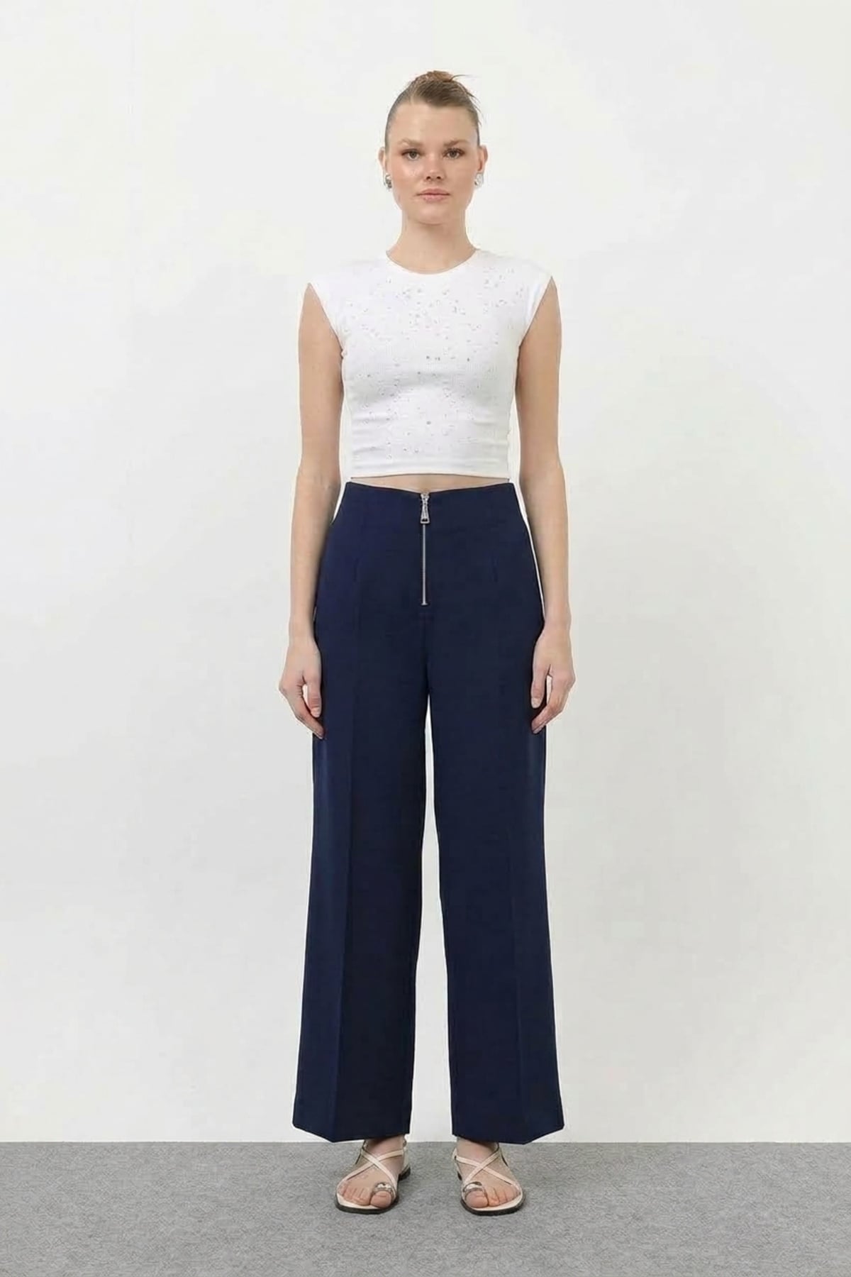 Fermuar Detaylı Pantolon 18228-1 F.Navy Pantolon PUANE 