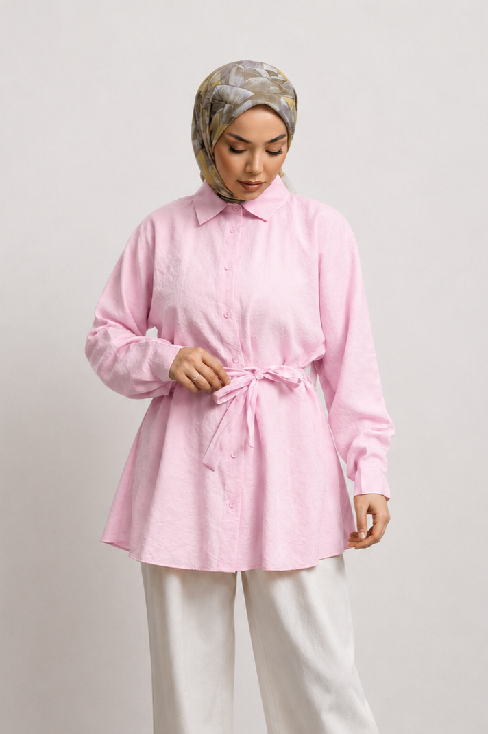 Bel Bağlama Detay Tunik 250352 - Pembe