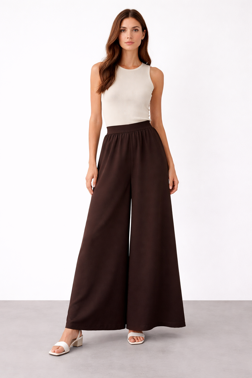 Sentez 5561 Logos Geniş Paça Pantolon - Kahve