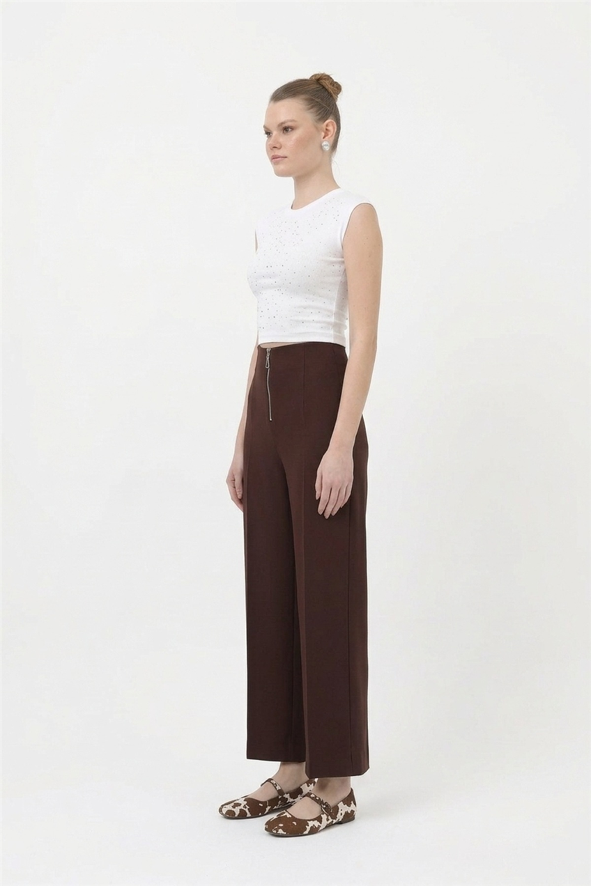 Fermuar Detaylı Pantolon 18228-1 Browni