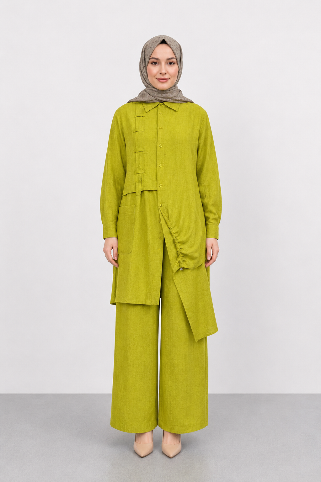 Pantolonu Parça Geçiş Detay Takım 1496 - Olive