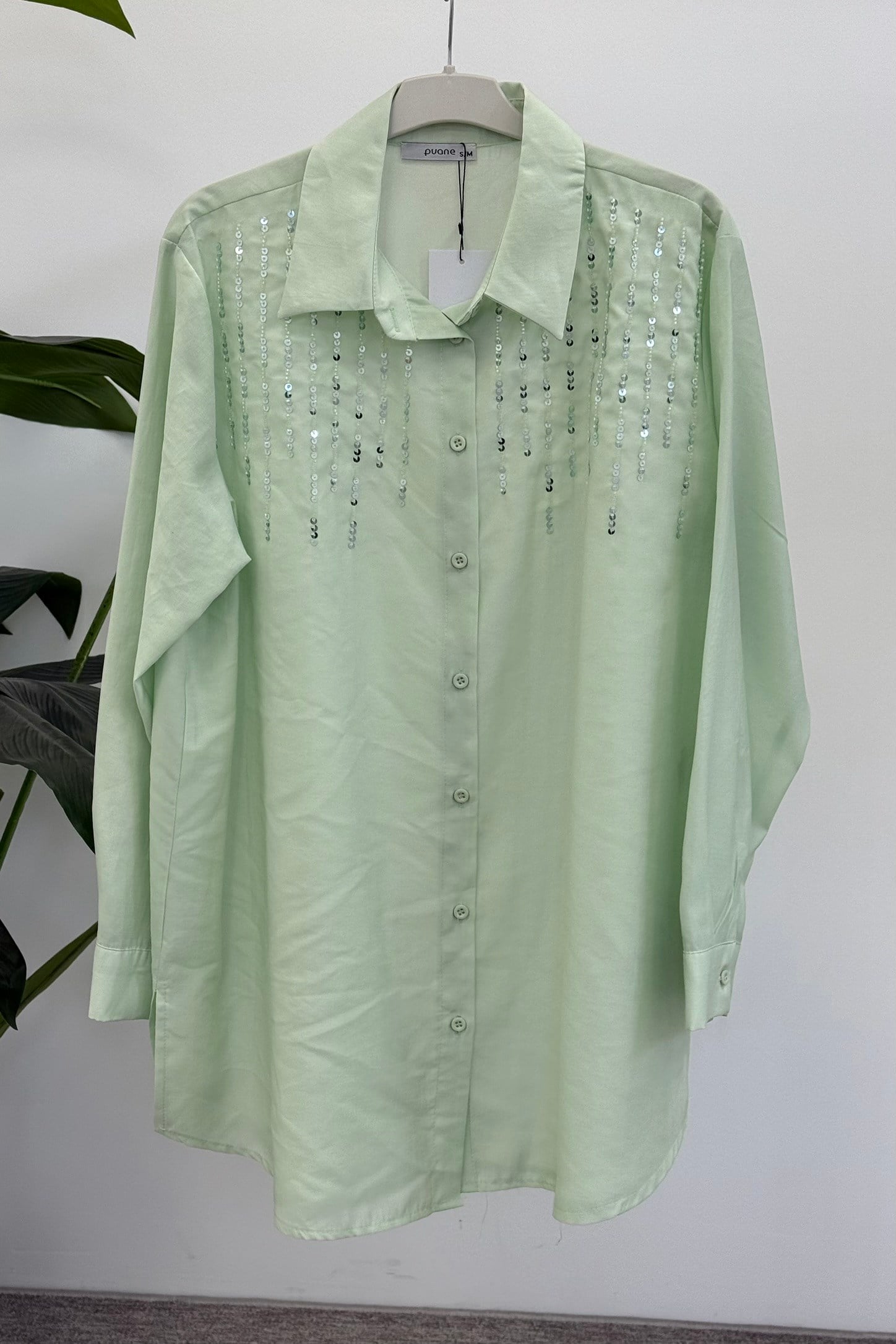 Omuzu Boncuk Detaylı Tunik 10794 - Mint Yeşili