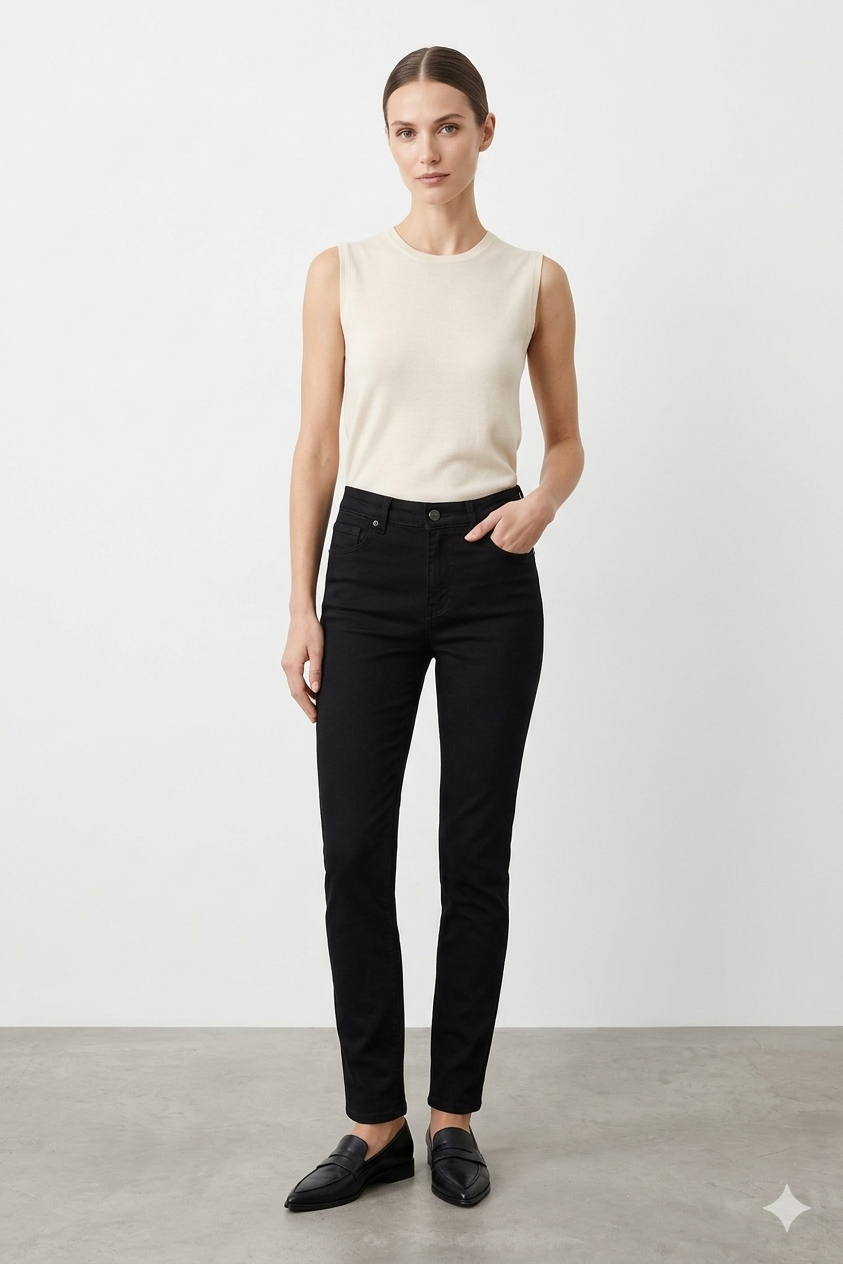 Mom Jeans Düz Kot Pantolon 0291-D - Siyah