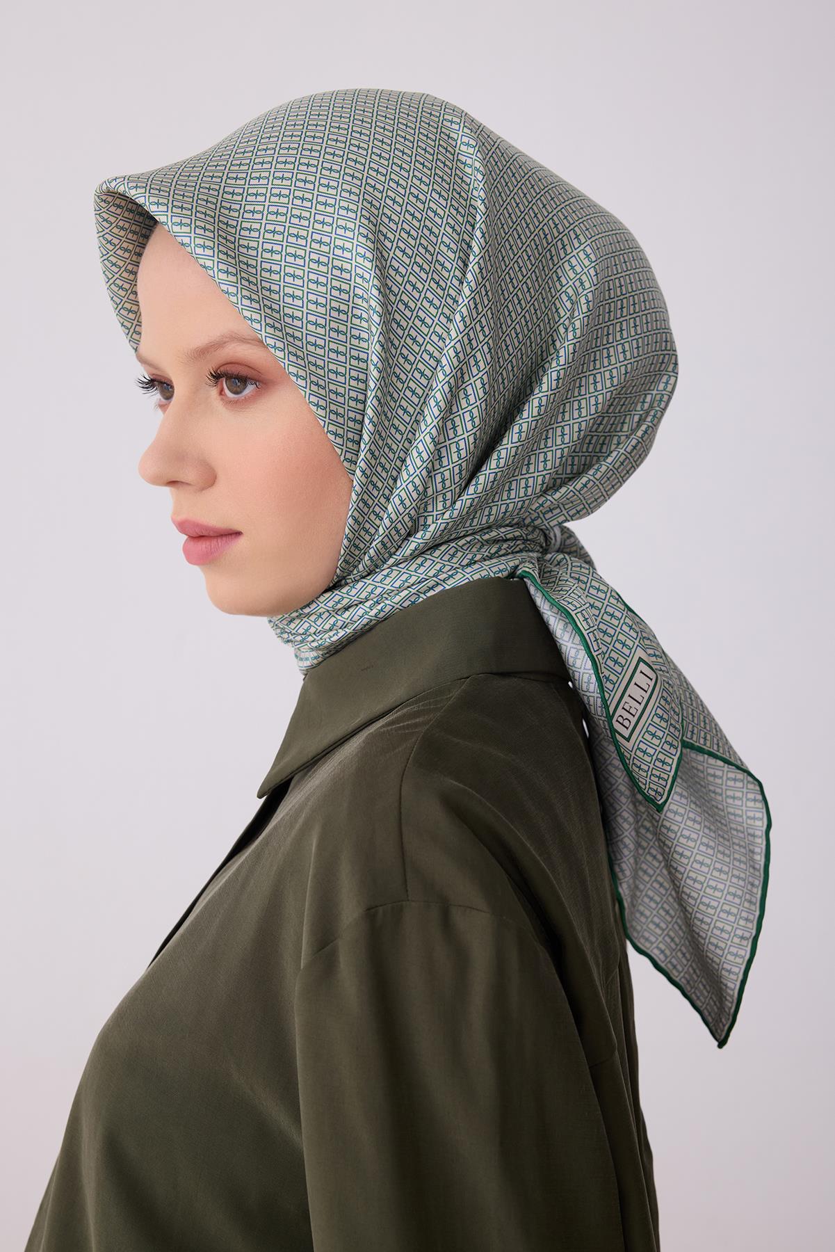 Belli Saf Twill İpek Eşarp 4321D (T) - Yeşil