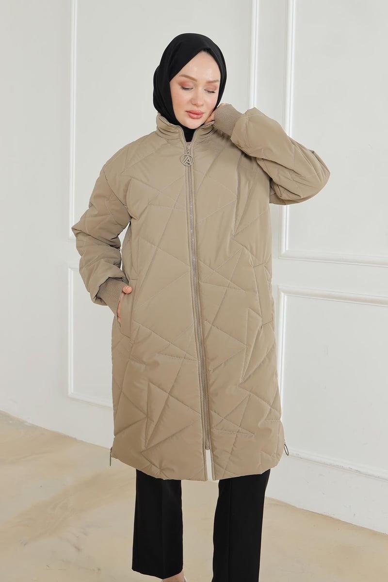 Armine Trend 24KT726 Zigzag Dikiş Detay Kapitone Mont - Bej
