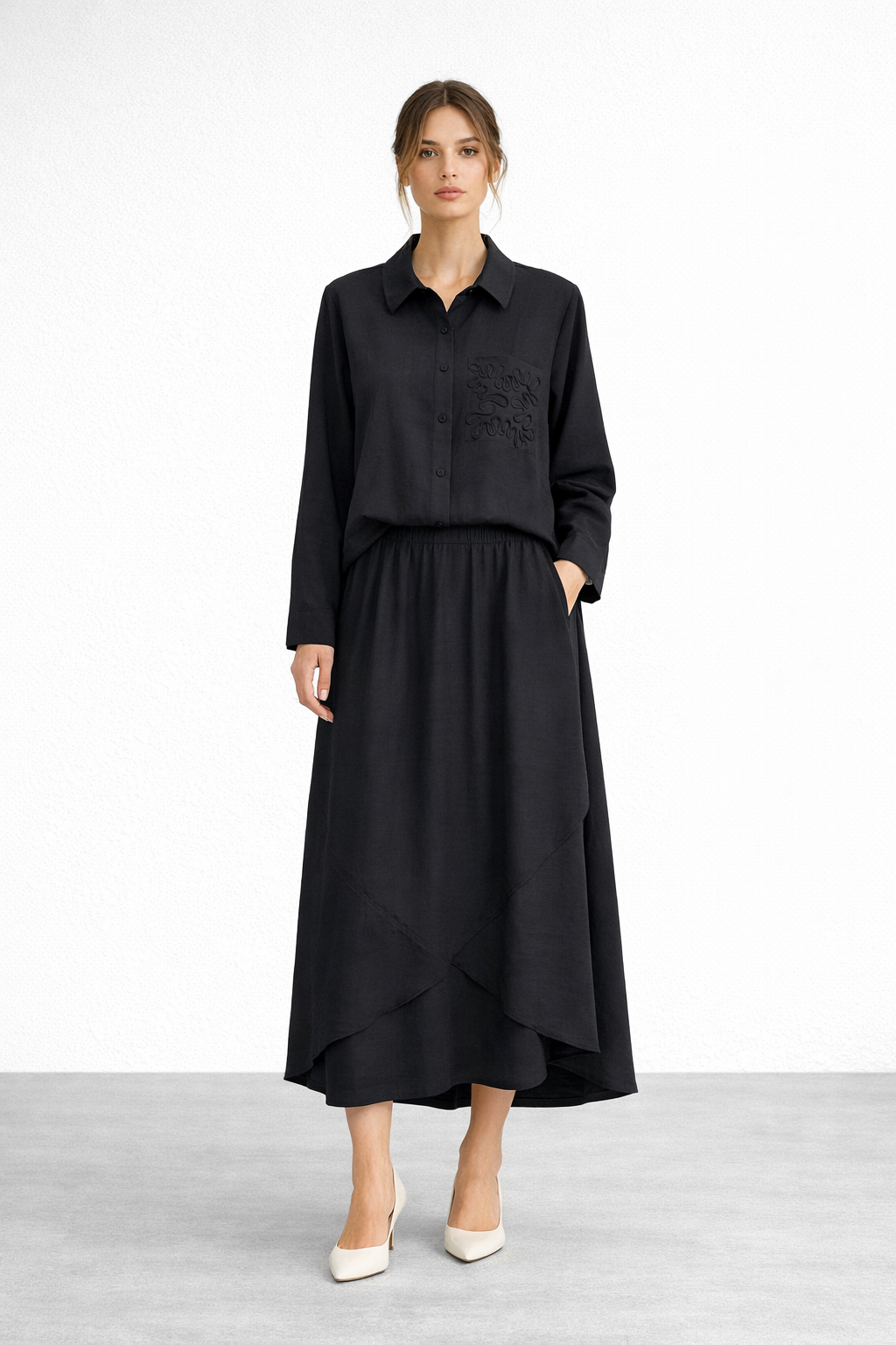 Ceremony 26Y923 Cebi Ve Eteği İşlemeli Tencel Etekli Takım - Siyah