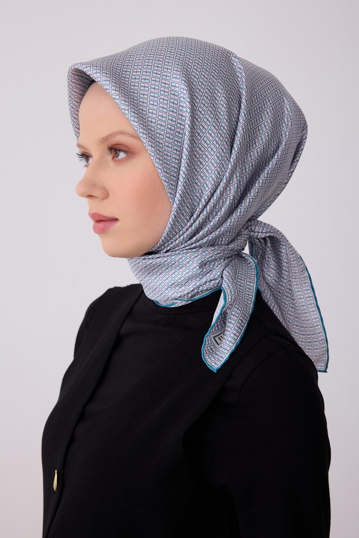 Belli Saf Twill İpek Eşarp 4321D (T) - Turkuaz
