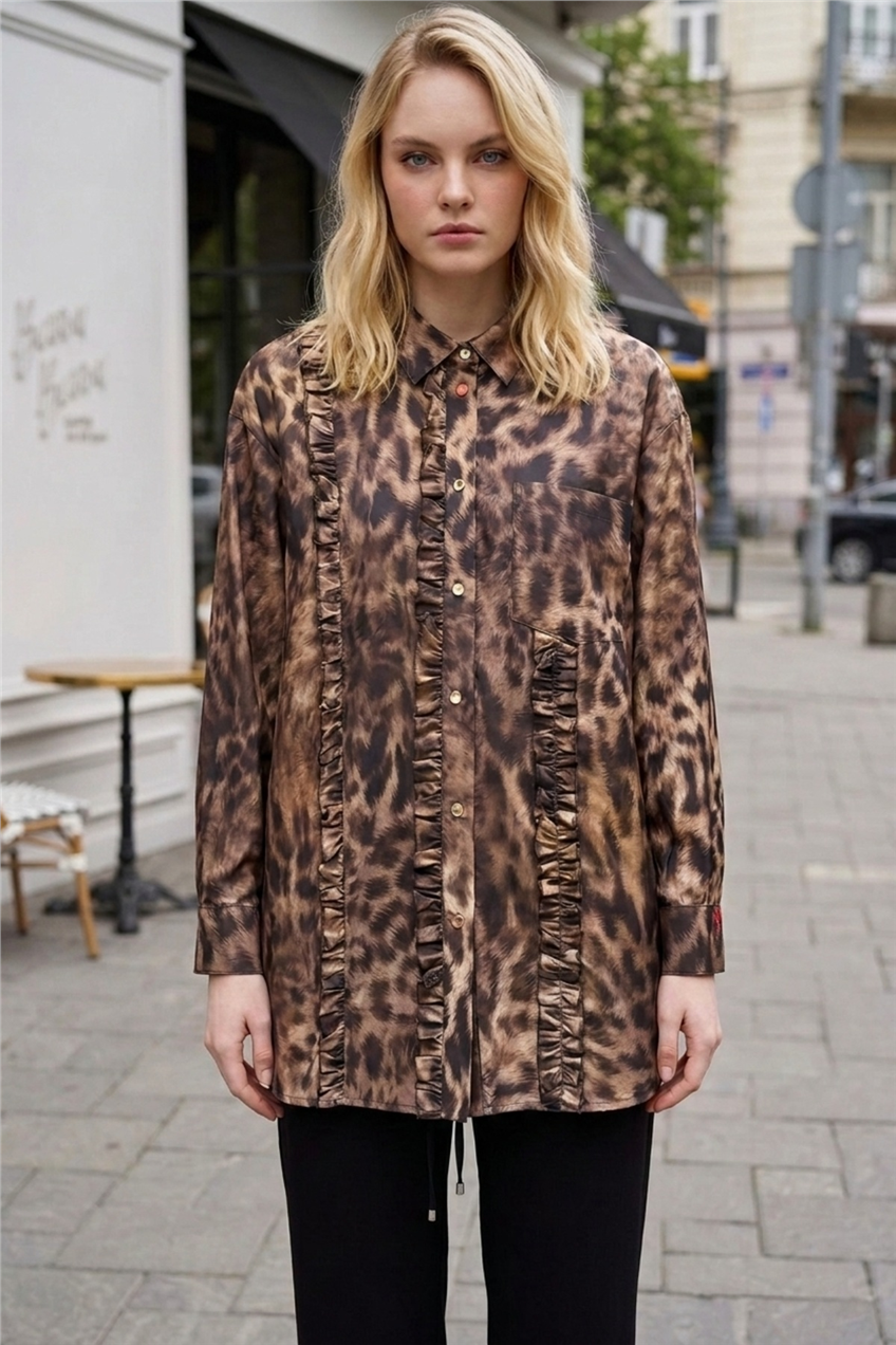 Ghisa Leopar Detaylı Tunik 4535 Kahve Leopar
