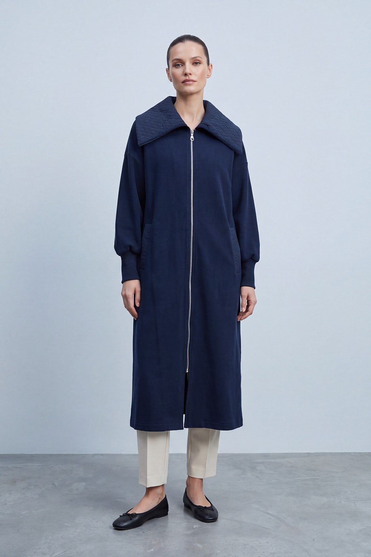 Geniş Yaka Fermuarlı Kap 15286 F.Navy