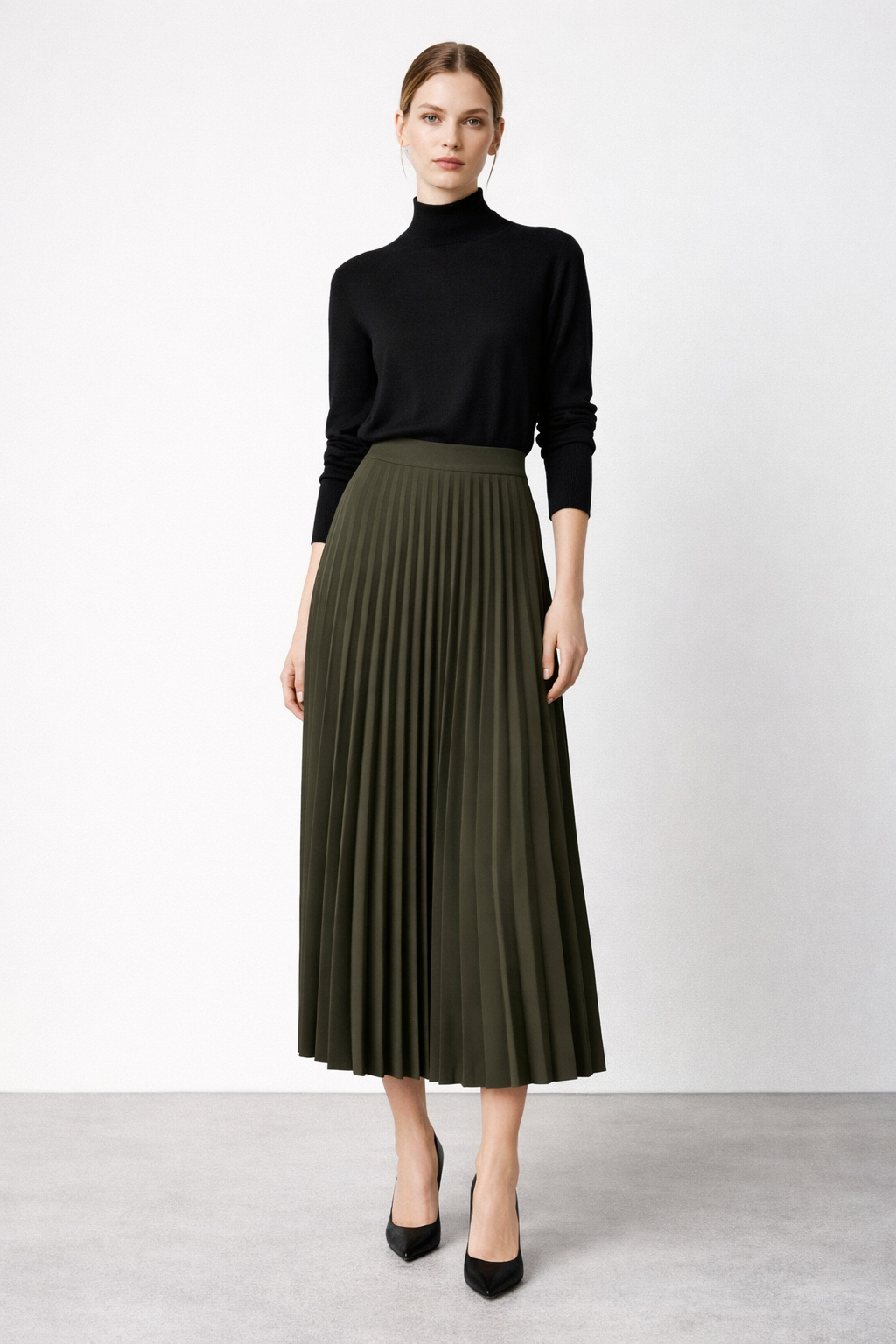 Beli Lastikli Pliseli Etek 3015 - Haki