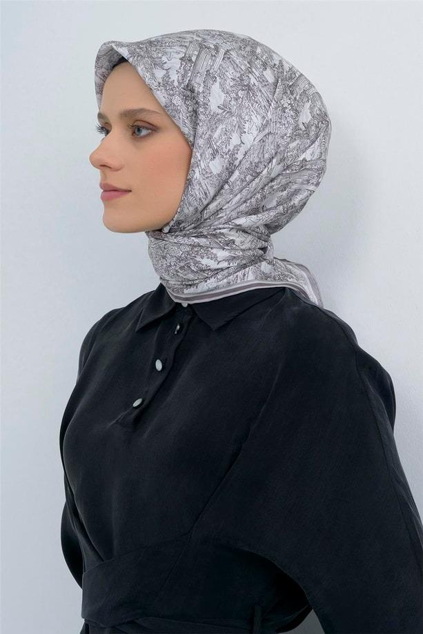 Armine Dj Saf Twill İpek Eşarp 9546D (T) - Gümüş