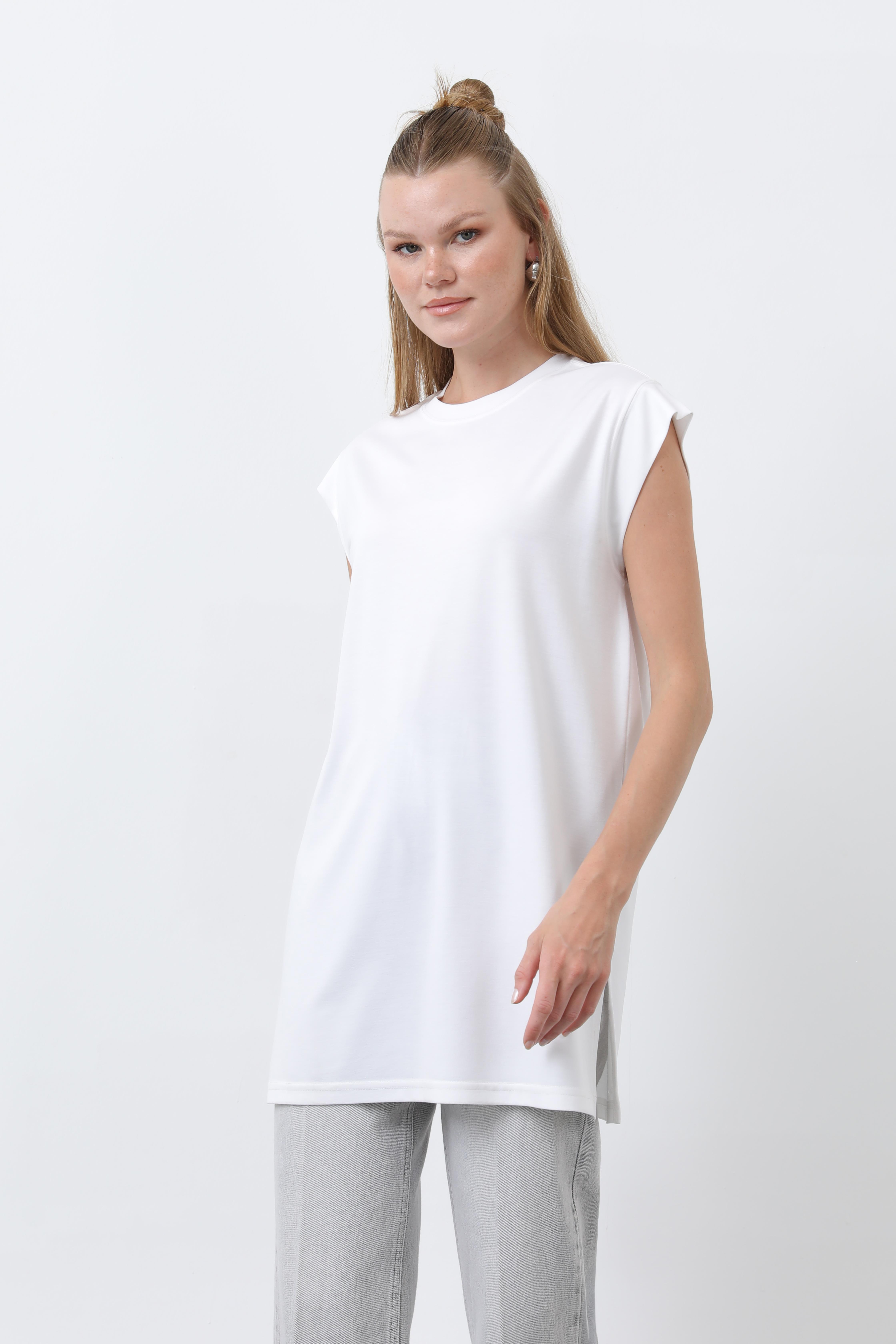 Sıfır Kol Modal İçlik T-shirt 40008 - Ekru