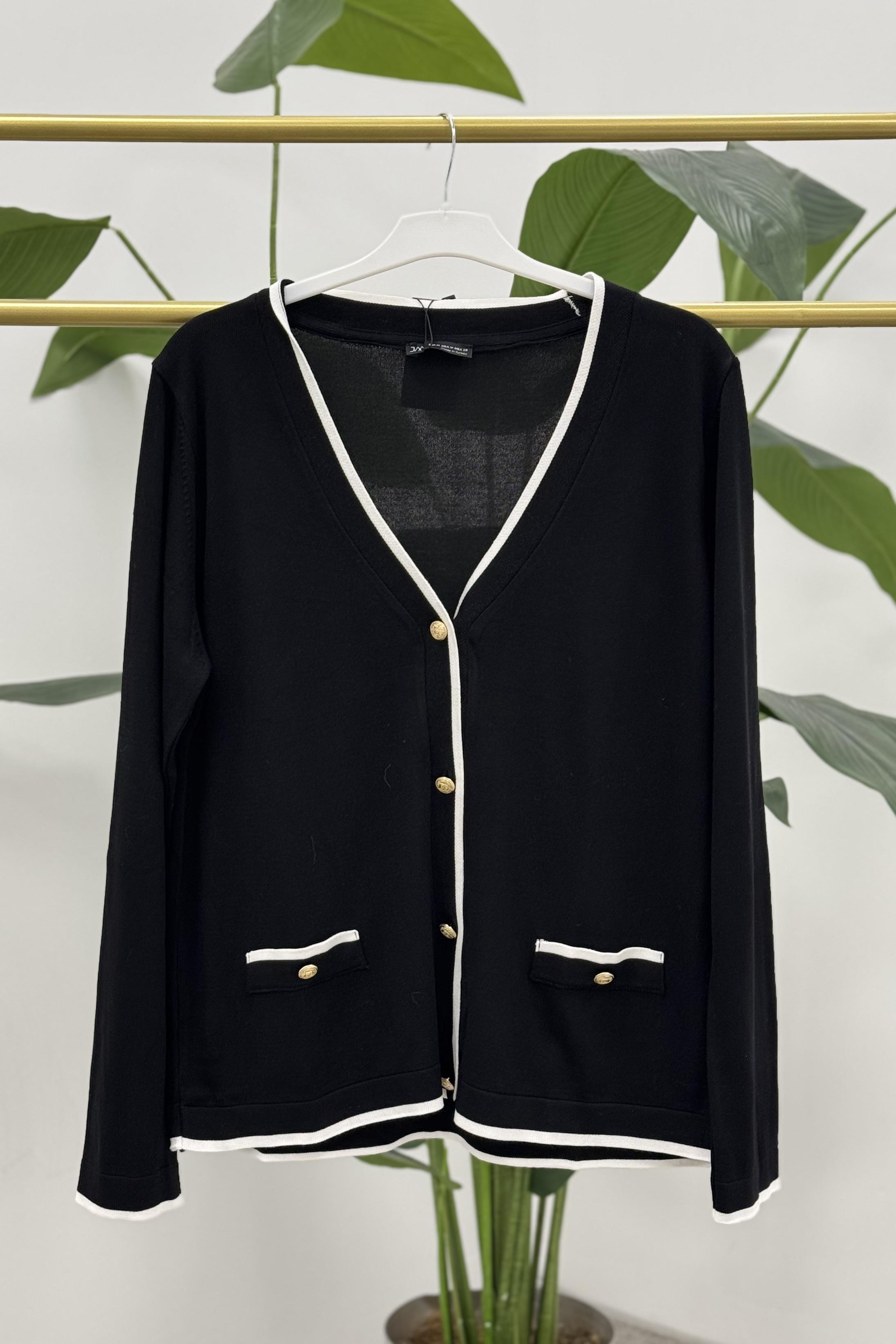 J&M TRİKO Çizgi Renk Geçişli Düğmeli Hırka 835 - Siyah Çizgi Renk Geçişli Düğmeli Hırka 835 - Siyah - Bilen Giyim Hırka 