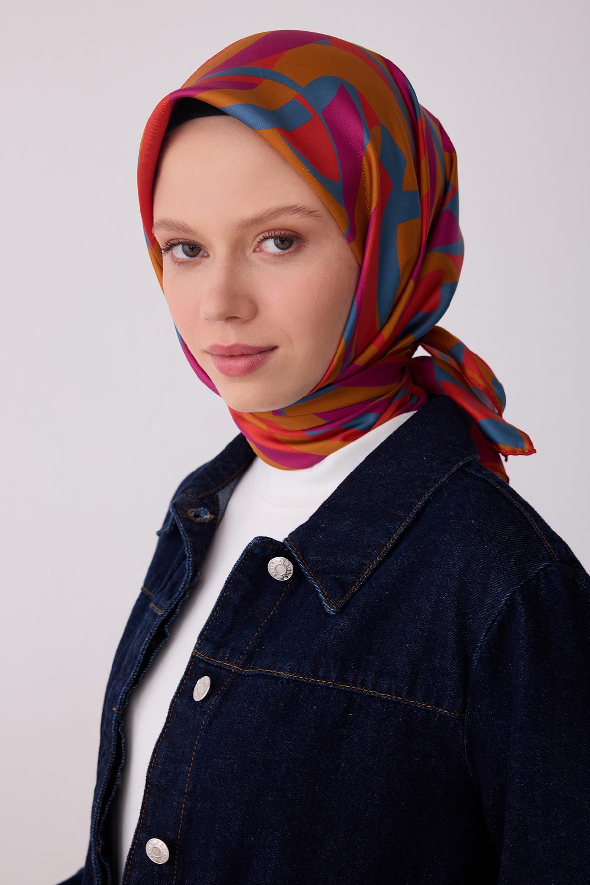 Belli Saf Twill İpek Eşarp 4327D (T) - Taba