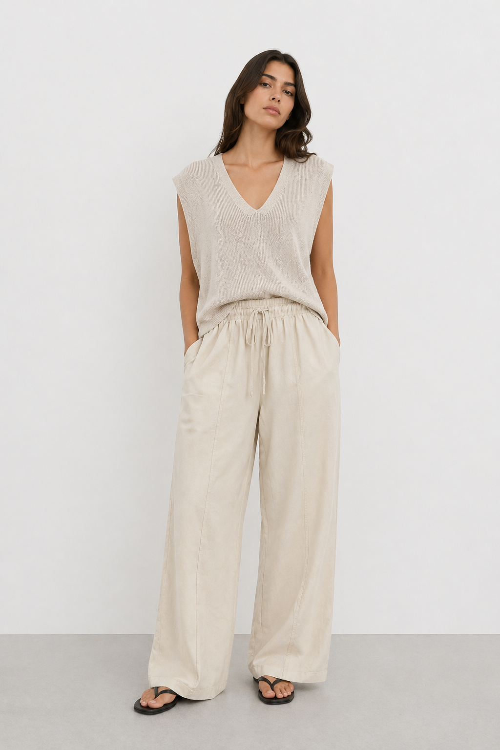 Yıkamalı Tencel Palazzo Pantolon 0036572 - Bej