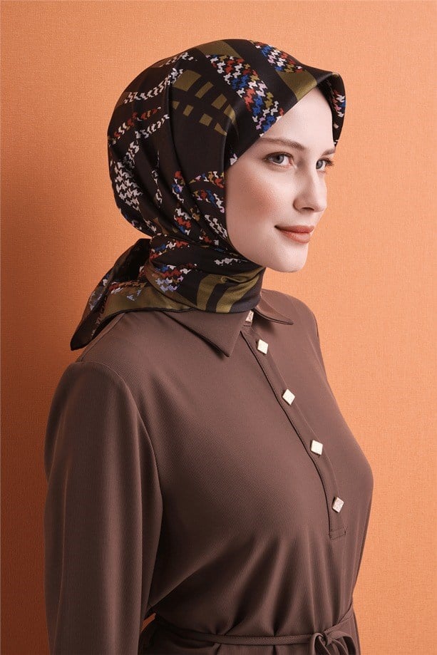 Armine Dj Saf Twill İpek Eşarp 9634D (T) - Olive Eşarp ARMİNE 