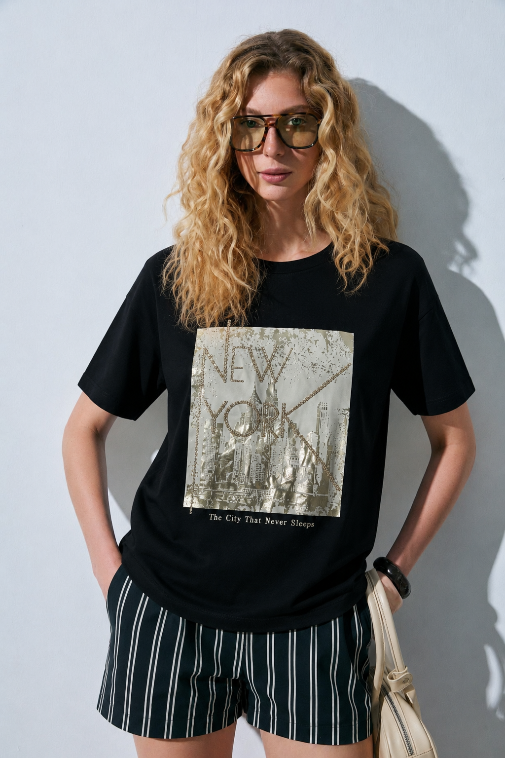 New York Baskılı Tshirt 2692 - Siyah