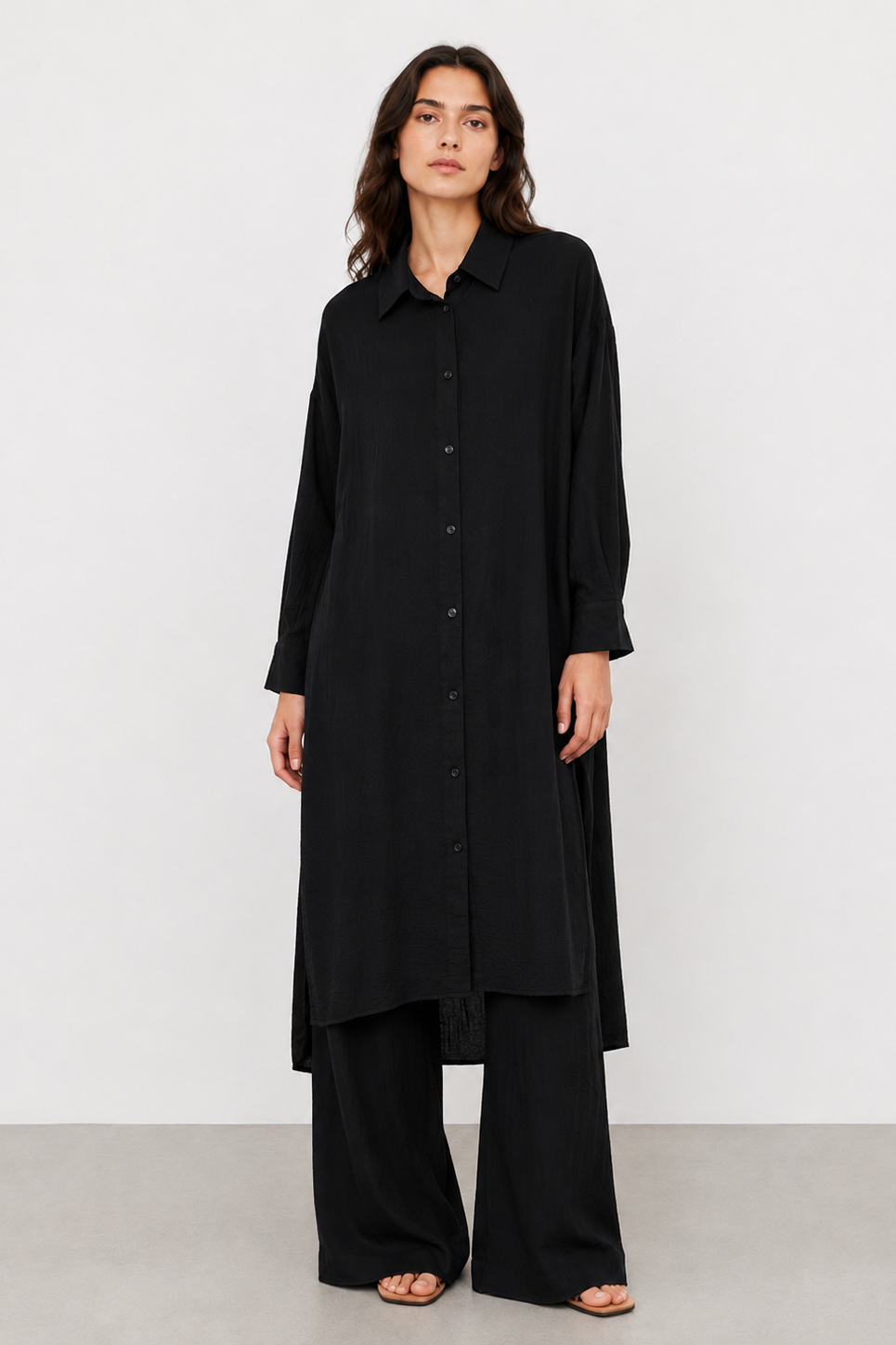 Düğmeli Uzun Tunik 0036471 - Siyah