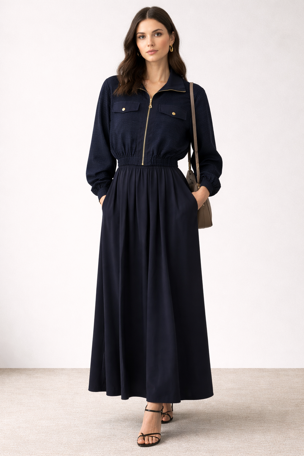 Çift Cep Detaylı Elbise 12677 - F.Navy