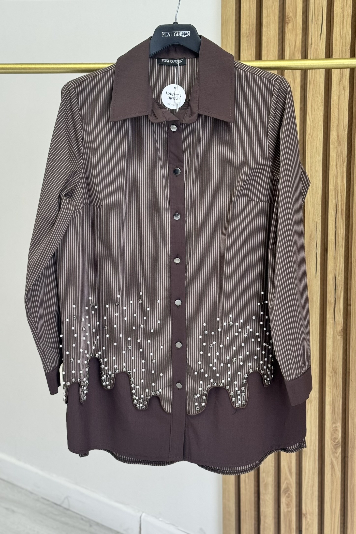 Fuat Gürşen 6303 Taş Baskılı Çizgili Tunik Kahve