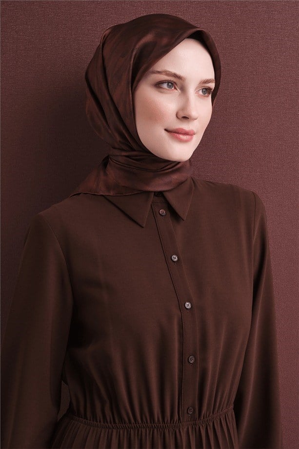 Armine Dj Saf Twill İpek Eşarp 9630D (T) - Kahve Eşarp ARMİNE 