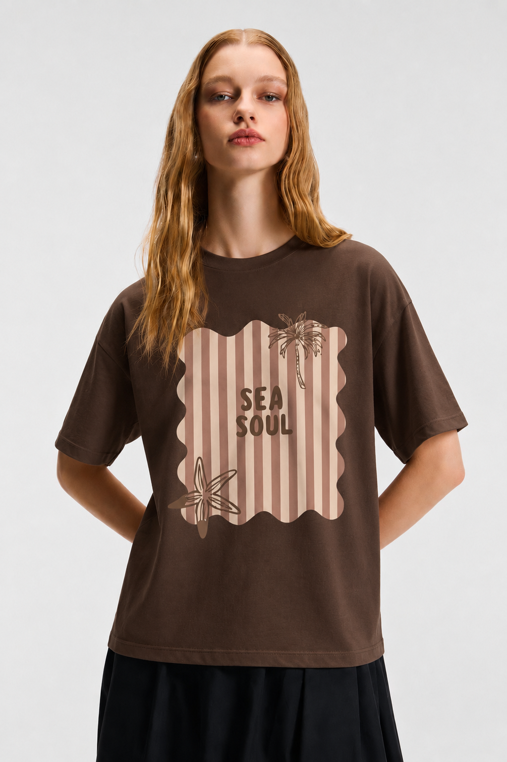 Sea Soul Baskılı Tshirt 4001 - Kahve