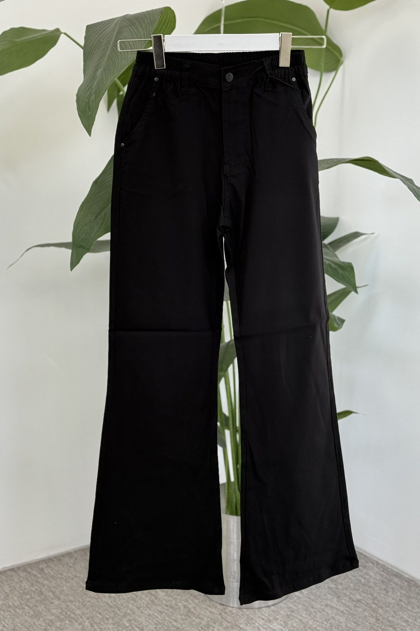 Beli Lastikli İspanyol Paça Pantolon X-255 - Siyah