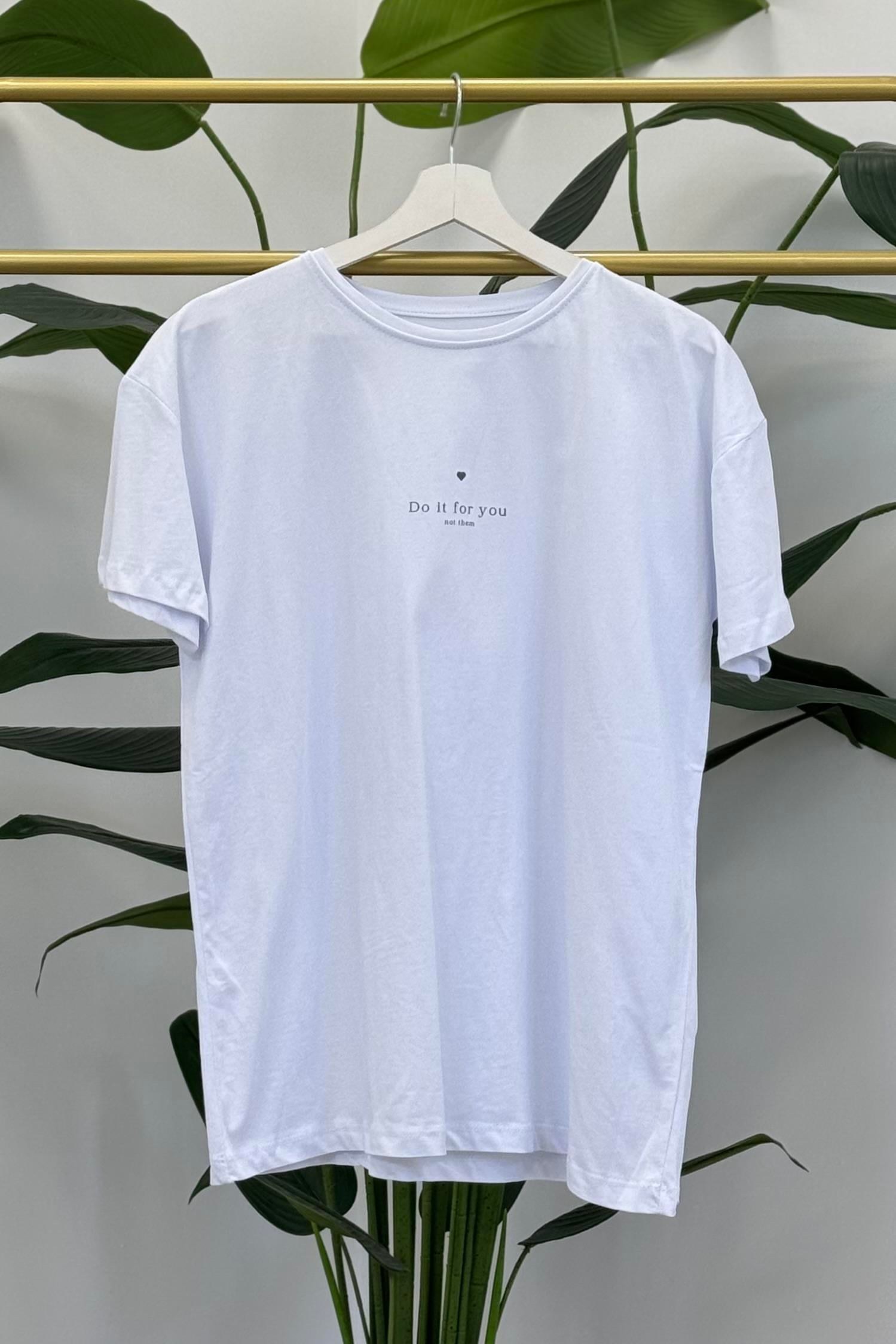 OIL PARK Do İt For You Baskılı Penye T-Shirt-507-01 - Beyaz Do İt For You Baskılı Penye T-Shirt-507-01 - Bilen Giyim T-shirt 
