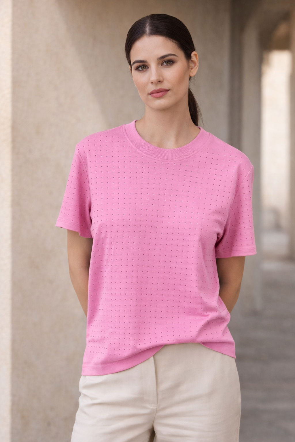 İnterlok Taşlı T-Shırt 1004972 - Pembe