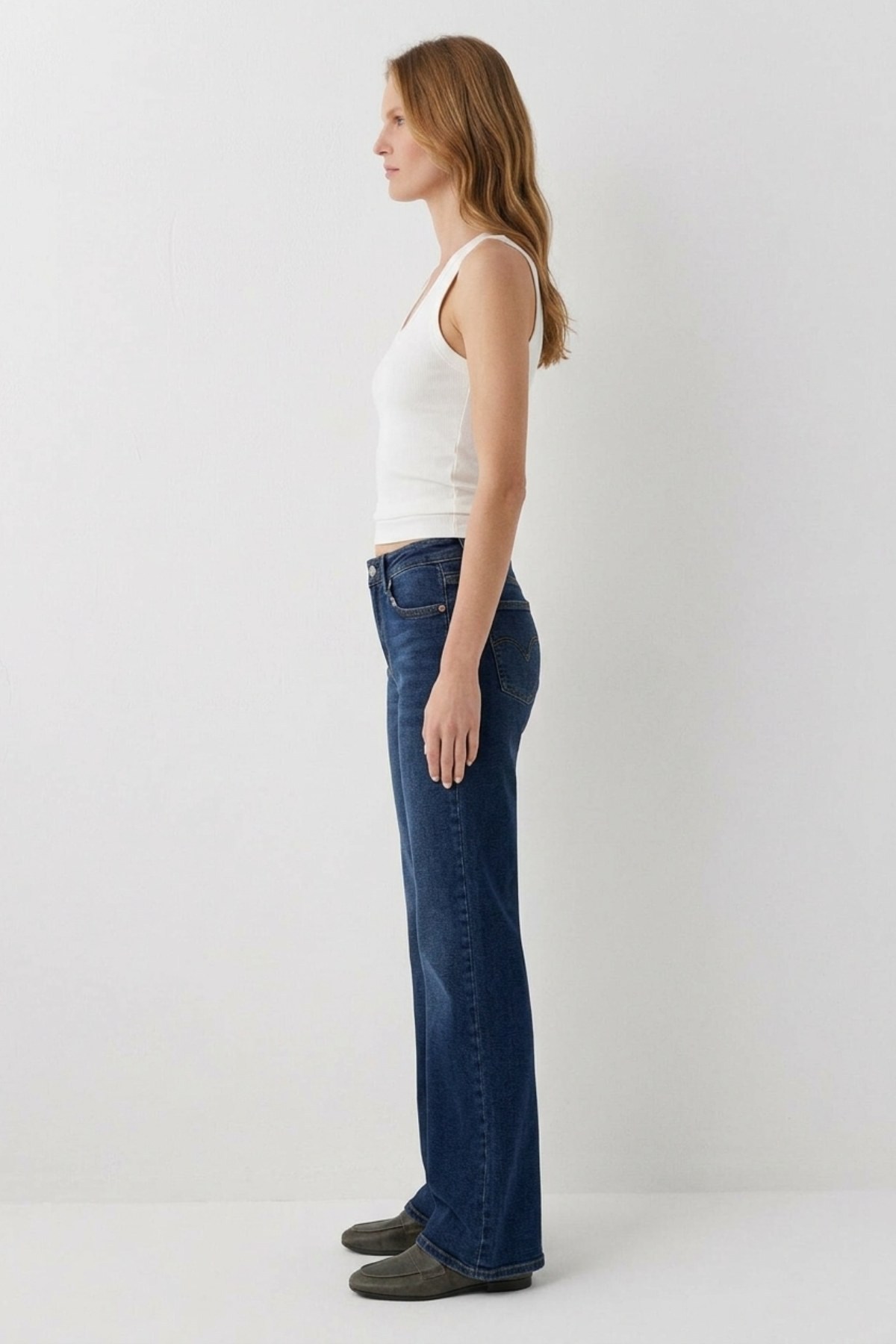İspanyol Mom Fit Pantolon 1706 Koyu Mavi Kot