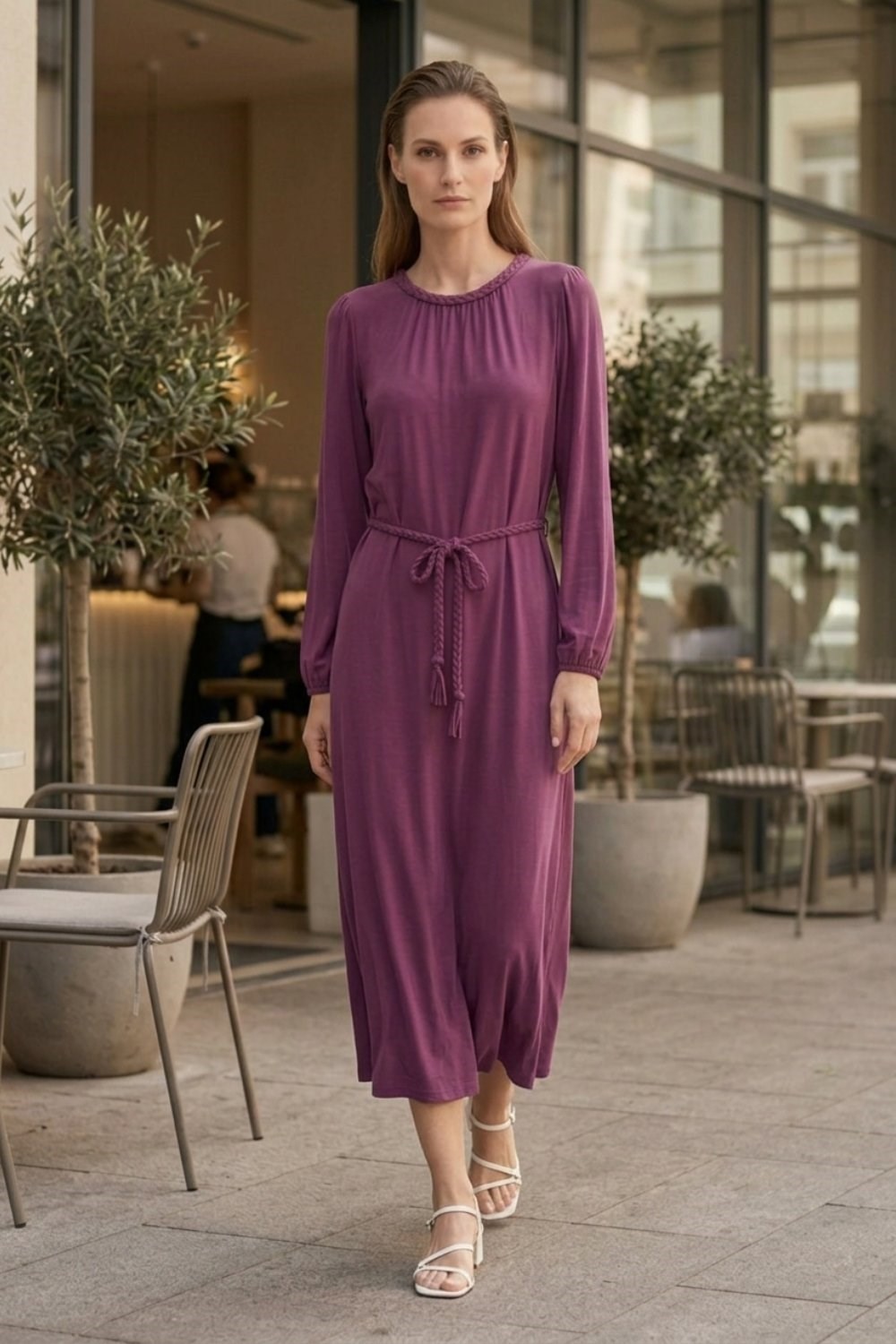 Örgü Detaylı Elbise 0035768 - Bordo