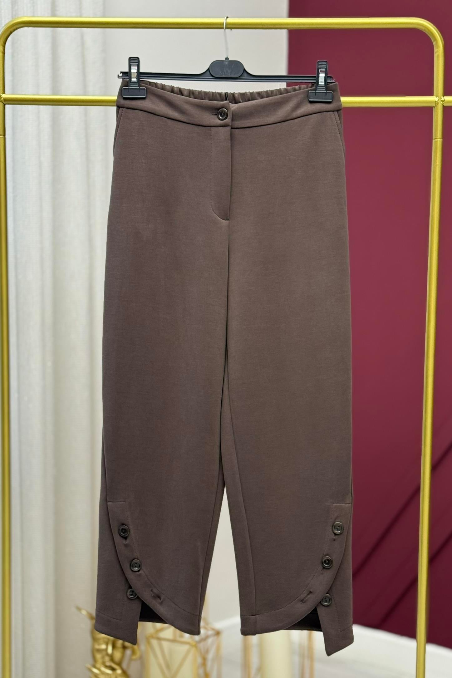 Sentez 5634 Hawaii Ön Paça Düğmeli Pantolon - Kahve
