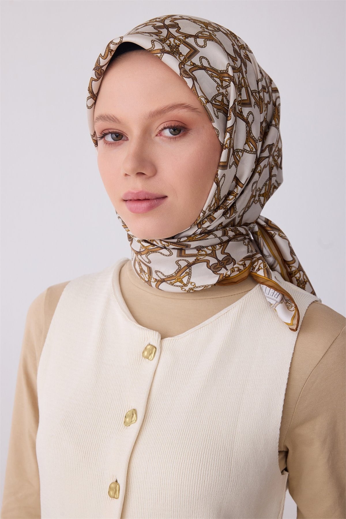 Belli Saf Twill İpek Eşarp 4328D (T) - Kahve