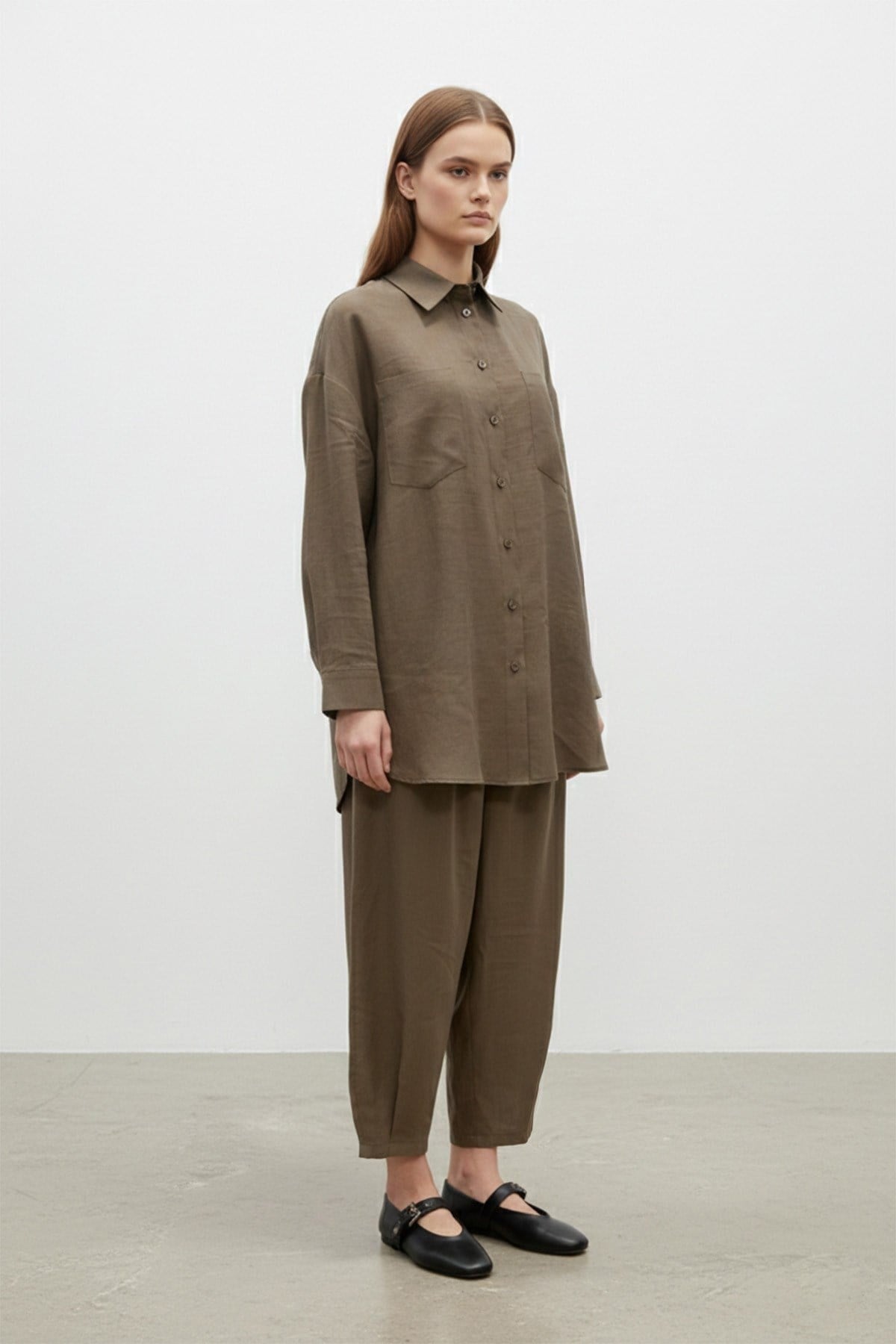Çift Cep Detay Pantolonlu Takım 14442 - Browni